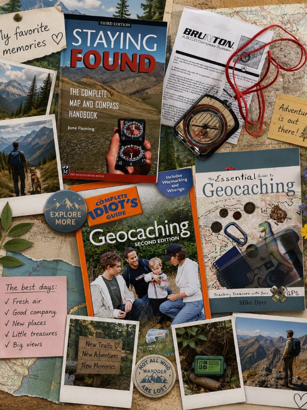 3+ Guide Books - Geocaching, Mountaineer, Hiking & Brunton Sportsman's Compass